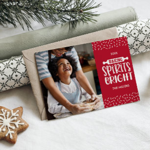 Red   Christmas Baking Spirits Bright Photo Holiday Card