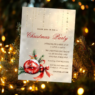 Red Christmas Ball,Bow Party Invitation