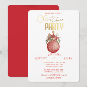 Red Christmas Ball,Poinsettia Christmas Invitation