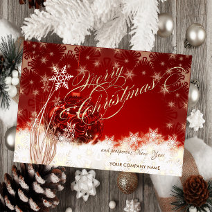Red Christmas Ball, Snowflakes ,Corporate Greeting Holiday Card