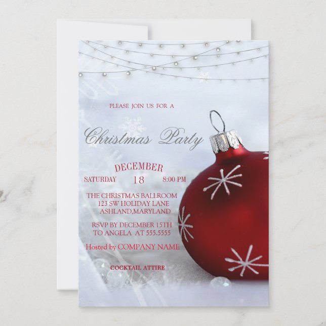 Red Christmas Ball,String Lights Christmas Company Invitation (Front)