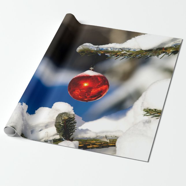 Red Christmas Ball, Sunny Day Wrapping Paper (Unrolled)
