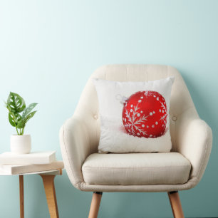Red Christmas Ball With Snowflake Cushion