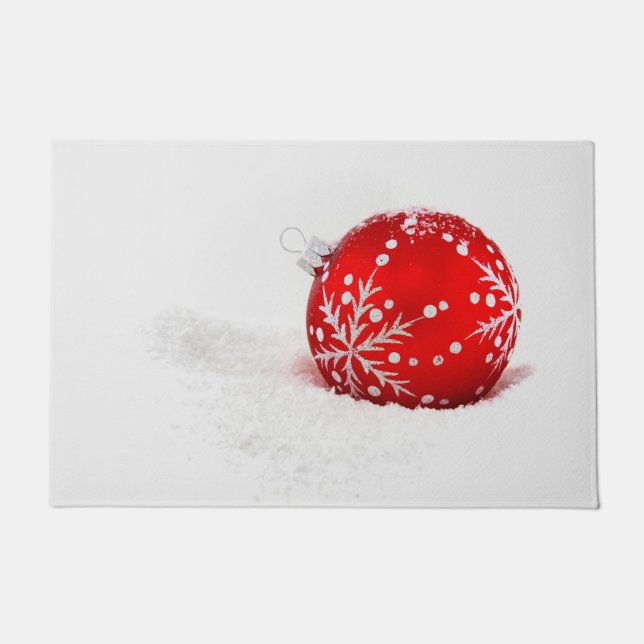 Red Christmas Ball With Snowflake Doormat (Front)