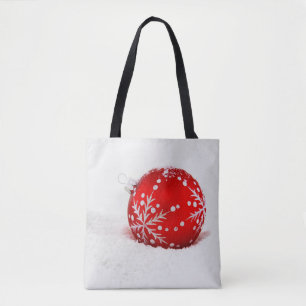 Red Christmas Ball With Snowflake Tote Bag