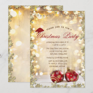 Red Christmas Balle,Stars Christmas Company Party Invitation