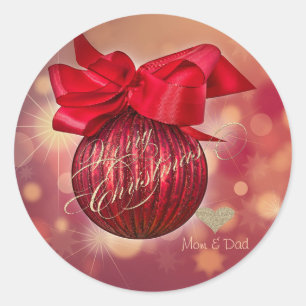 Red Christmas Balls Bokeh Company  Classic Round Sticker