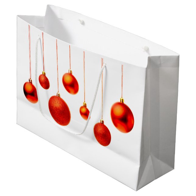 Red Christmas Balls decoration photo Large Gift Bag (Front Angled)