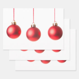 Red Christmas Balls decoration photo with text Wrapping Paper Sheet