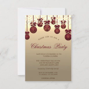 Red Christmas Balls,Dots Corporate Christmas Party Invitation