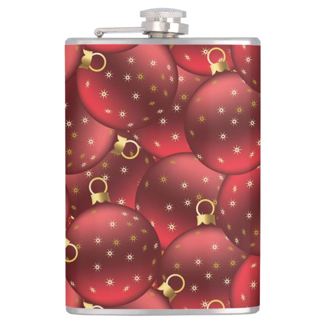 Red Christmas balls Hip Flask (Front)