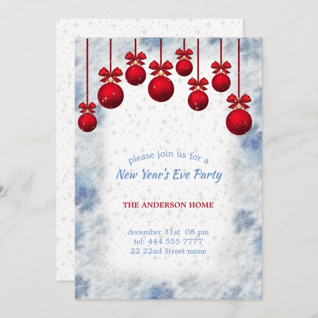 Red Christmas Balls Invitation (Front/Back)