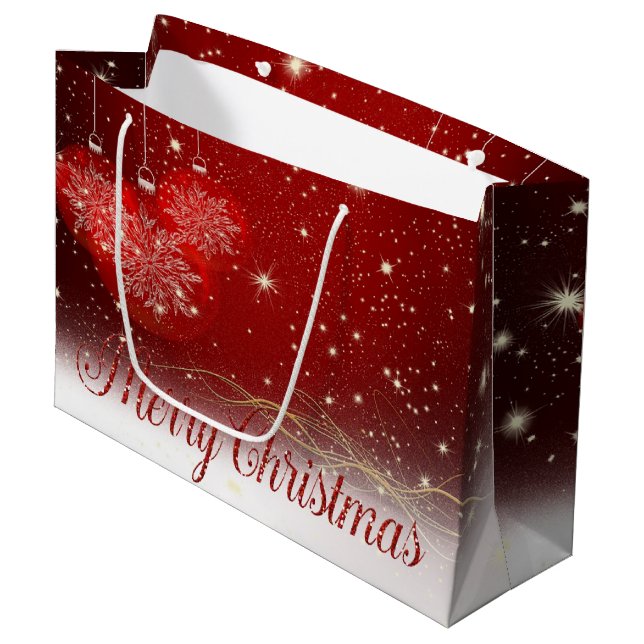 Red Christmas Balls,Merry Christmas Large Gift Bag (Front Angled)