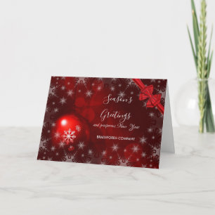 Red Christmas Balls,Red Bow, Corporate Greeting Holiday Card