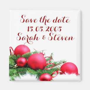 Red Christmas Balls Save the date Magnet