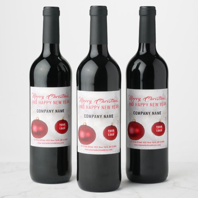 Red Christmas Balls Wine Label (Bottles)