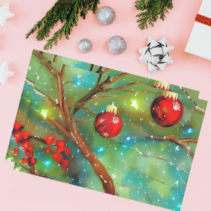 Red Christmas Baubles And Glowing Lights Tissue Paper