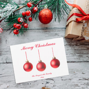 Red Christmas Baubles decoration photo flat card