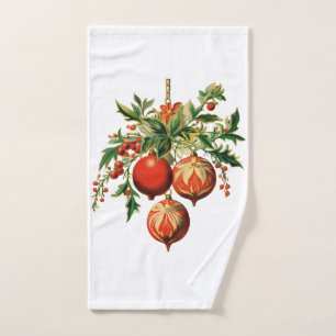 Red Christmas Baubles with Holly Festive Bath Towel Set