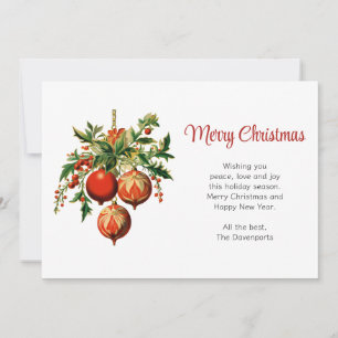 Red Christmas Baubles with Holly Festive Holiday Card