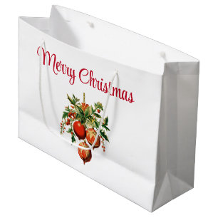 Red Christmas Baubles with Holly Festive Large Gift Bag