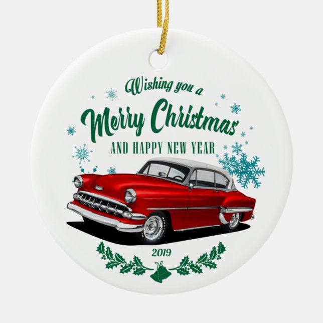 Red Christmas Bel Air Ceramic Ornament (Front)