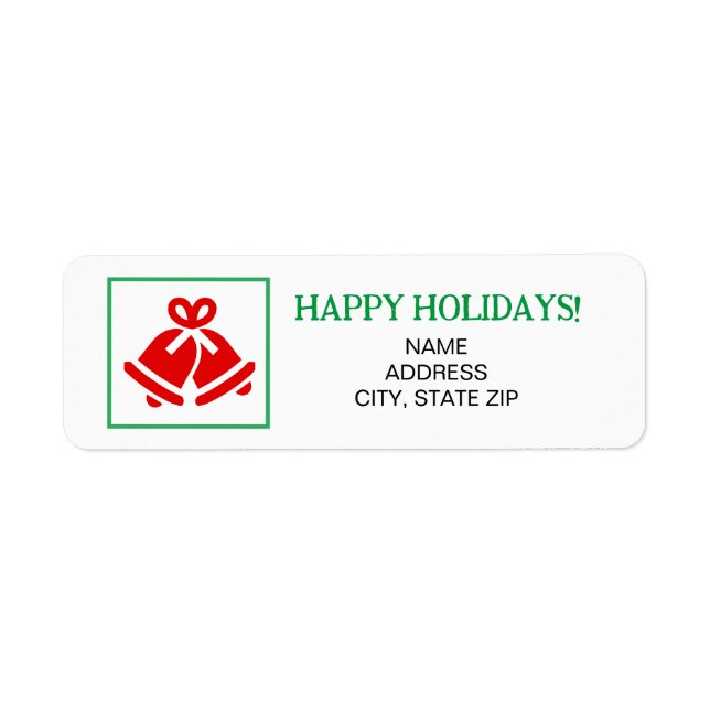 Red Christmas Bells Holiday Return Address Label (Front)