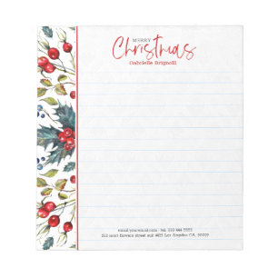 Red Christmas berries and green winter foliage Notepad