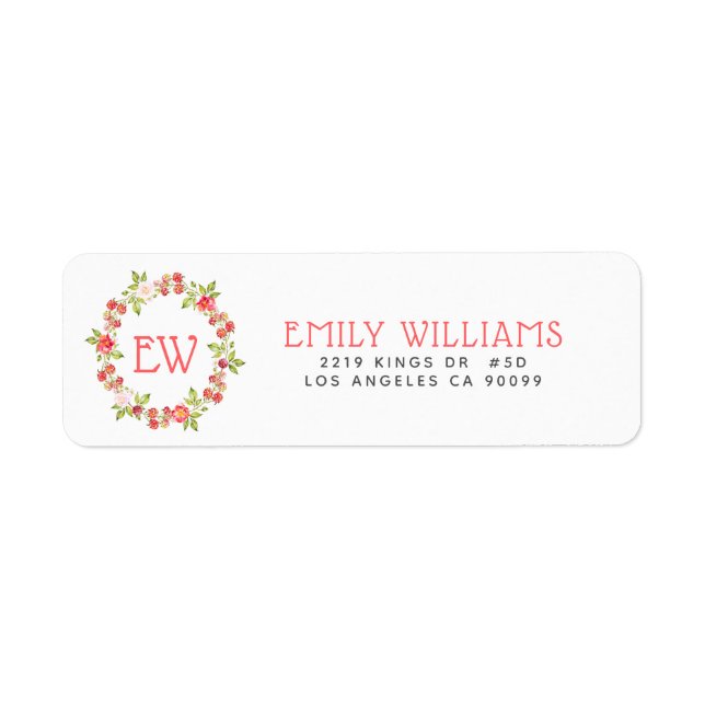 Red Christmas Berries Wreath Monogram Return Address Label (Front)