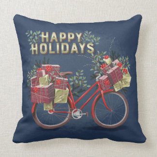 Red Christmas Bicycle with Presents Cushion
