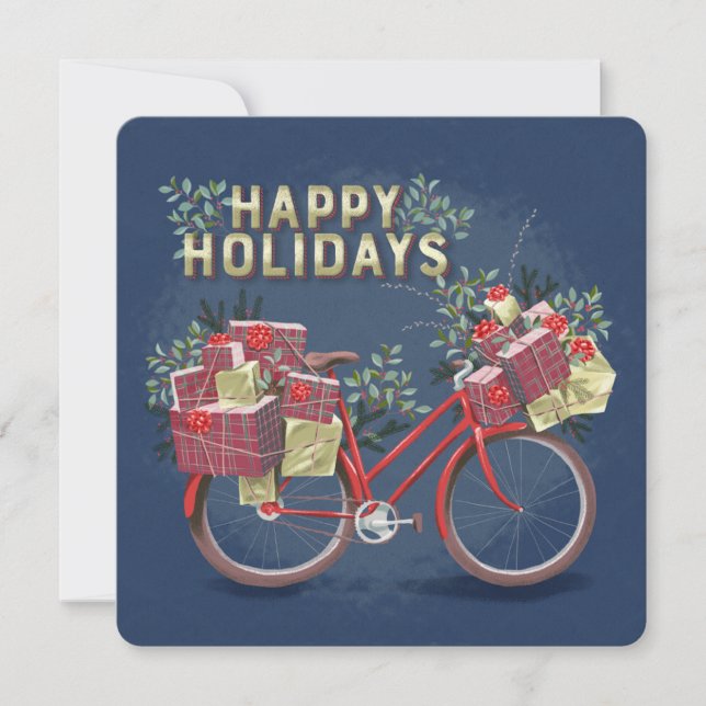 Red Christmas Bicycle with Presents Invitation (Front)