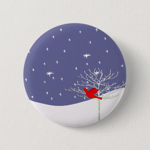 Red Christmas Bird 6 Cm Round Badge