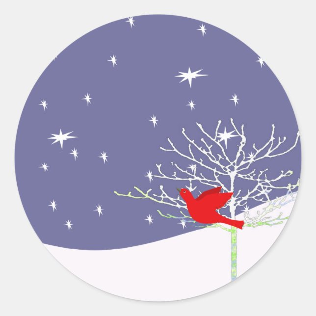 Red Christmas Bird Classic Round Sticker (Front)