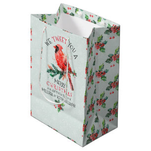Red Christmas Bird-We Tweet You A Merry Christmas Medium Gift Bag