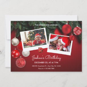 Red Christmas birthday Photo Collage birthday Invitation