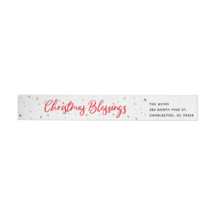 Red Christmas Blessings and Winter Stars Wrap Around Label