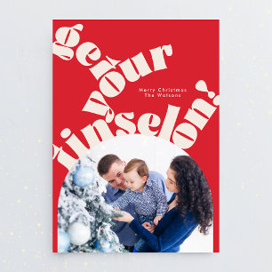 Red Christmas Bold Typography Oval Arch Photo Holiday Card