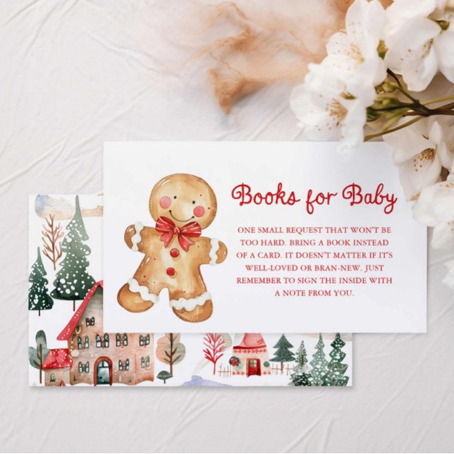 Red Christmas Books for Baby Enclosure Card (Gingerbread Christmas Baby Shower Books for Baby Card)