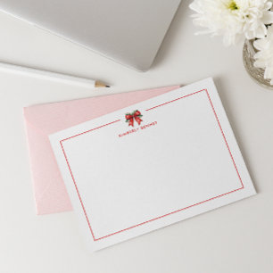 RED CHRISTMAS BOW COQUETTE MISTLETOE PERSONALIZED  CARD