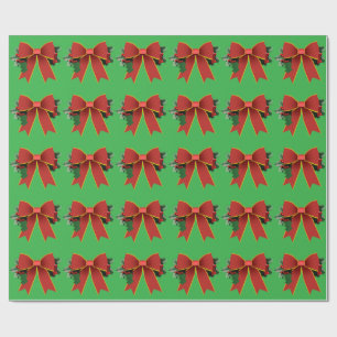 Red Christmas Bow Green Wrapping Paper