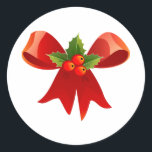 Red Christmas Bow with Holly Classic Round Sticker<br><div class="desc">Red Christmas Bow with Holly Sticker</div>