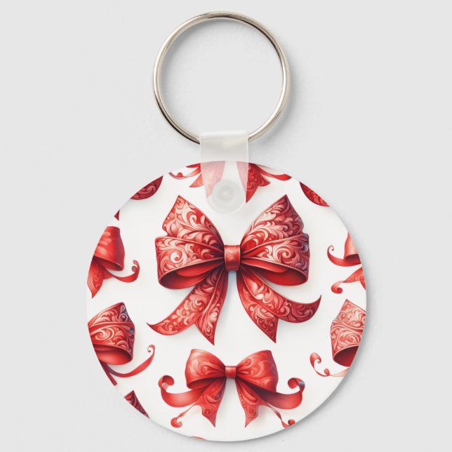 Red Christmas Bows Key Ring (Front)