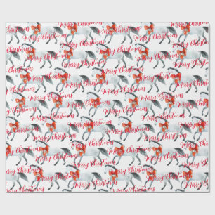 Red Christmas Bows On White Horses Merry Christmas Wrapping Paper