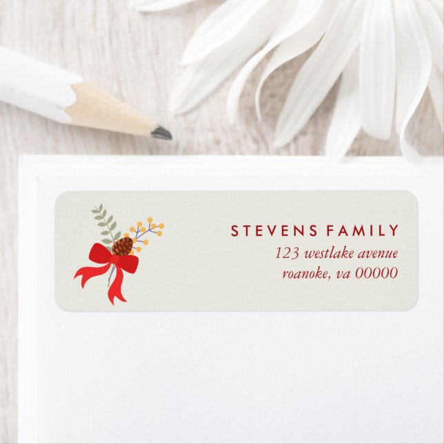 Red Christmas Bows Return Address Label (Insitu)