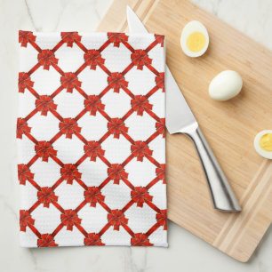 Red Christmas Bows Tea Towel