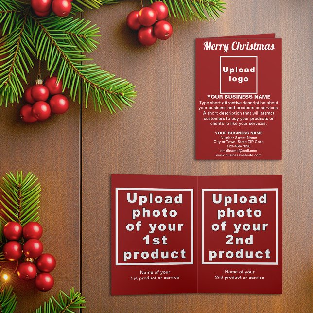 Red | Christmas | Business | Folded Holiday Card (Red folded holiday card for Christmas with your business brand and products or services)