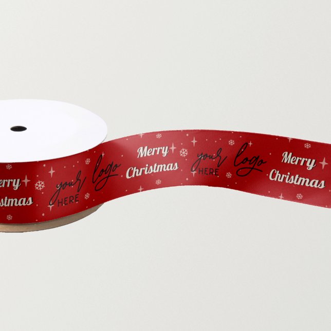 Red Christmas Business Logo Holiday Greeting Satin Satin Ribbon (Creator Uploaded)