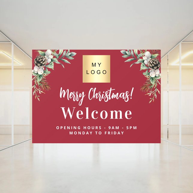 Red Christmas business logo welcome opening hours (Creator Uploaded)