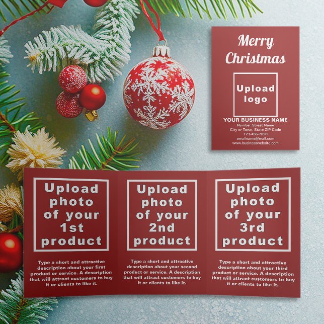 Red | Christmas | Business Trifold Card (Red trifold card for Christmas with your business brand and products or services)