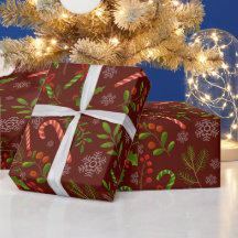 Red Christmas candies & leaves gift 